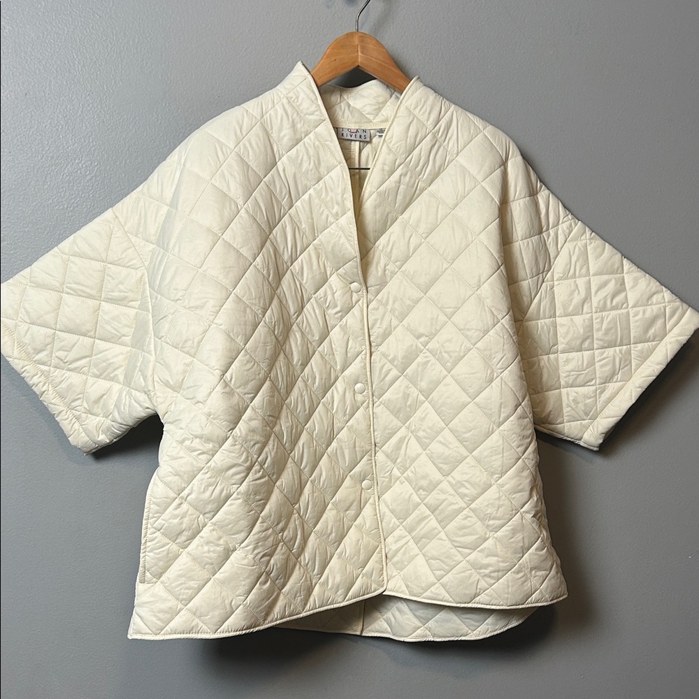 Joan Rivers Quilted 3/4-Sleeve Button Back Detailed Jacket Ivory 1X